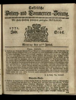 23tes Stueck, Montag den 10ten Junius 1771