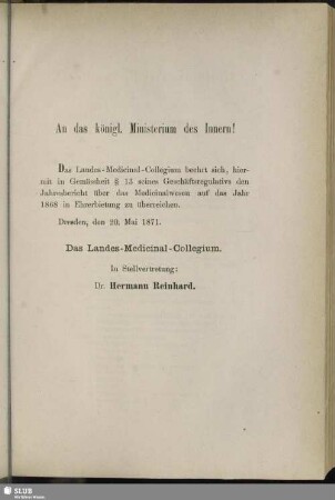 An das königl. Ministerium des Innern!