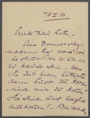 Brief von Benjamine Kolbe an Charlotte Schmitt