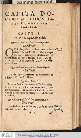 Capita Doctrinae Christianae Compendio Tradita