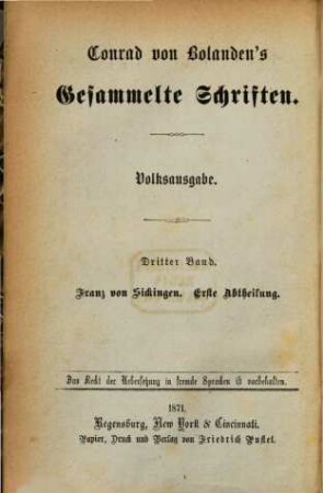 Franz von Sickingen : Volksroman, 1. Theil [bzw.] Zweite Abtheilung : Mit 2 Illustrationen