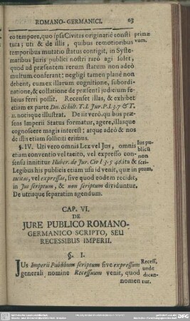 Cap. VI. De Iure Publico Romano-Germanico Scripto, Seu Recessibus Imperii