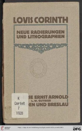 Lovis Corinth : neue Radierungen und Lithographien