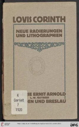 Lovis Corinth : neue Radierungen und Lithographien