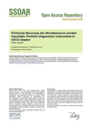 Politische Steuerung des Stromkonsums privater Haushalte: Portfolio eingesetzter Instrumente in OECD-Staaten