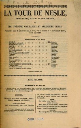 La tour de Nesle : drame en cinq actes et en neuf tableaux