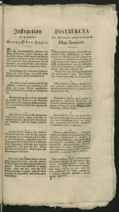 Instruction für die stehenden Grenz-Ober-Jäger : [Gegeben Berlin den 31. Decemb. 1796]