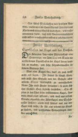 Zweite Unterhaltung. Eigenschaften der Kugel [...].