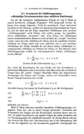 § 3. Invarianten bei Abbildungsgruppen, vollständiges Invariantensystem einer endlichen Punktmenge