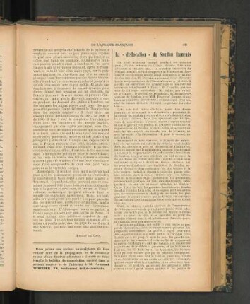 La "dislocation" du Soudan francais.