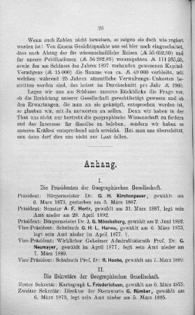 II. Die Sektretäre der Geographischen Gesellschaft.