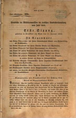 Protokolle der Militärcommission der Teutschen Bundesversammlung : Sitzung .., 1853 = Sitz. 1 - 37