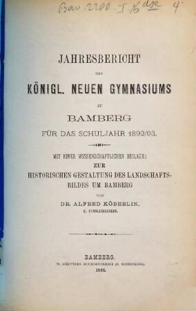 Jahresbericht : über das Schuljahr .... 1892/93