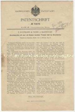 Patentschrift einer Dreschmaschine mit einer mit Kämmen besetzten Trommel statt des Dreschkorbes, Patent-Nr. 70876