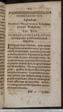 Disputatio XIV. Respondente Andrea Holsteinio Schuttorphiensi Westphalo [Caput XLII.-XLIII.]