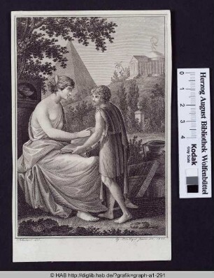 Antike Szene: Frau unterrichtet einen Jungen.