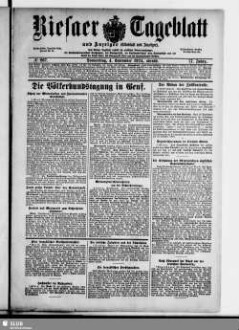 Riesaer Tageblatt und Anzeiger : (Elbeblatt und Anzeiger) : amtliche Bekanntmachungen für die Stadt und den Landkreis Riesa