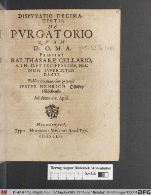 Disputatio Decimatertia De Purgatorio