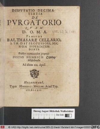 Disputatio Decimatertia De Purgatorio