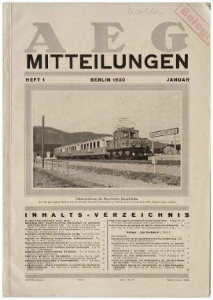 AEG Mitteilungen, Heft 1, Januar 1930 (Zeitschrift)