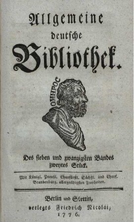 Des sieben und zwanzigsten Bandes zweytes Stück.