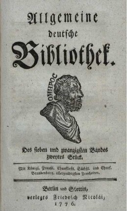 Des sieben und zwanzigsten Bandes zweytes Stück.
