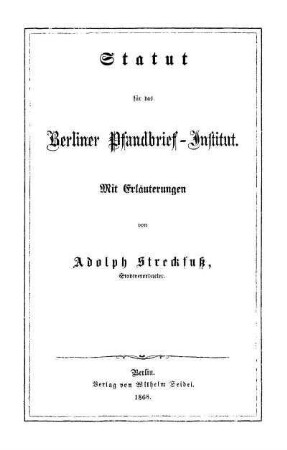 Statut für das Berliner Pfandbrief-Institut