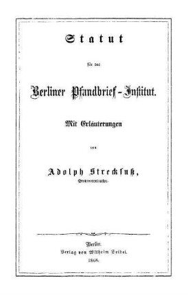 Statut für das Berliner Pfandbrief-Institut