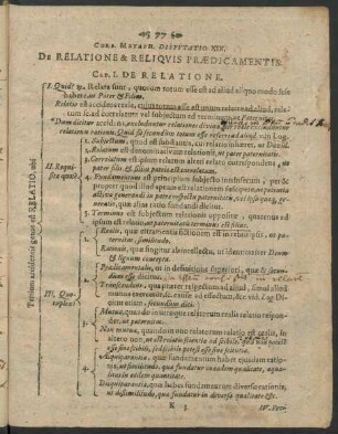 Curs. Metaph. Disputatio XIX. De Relatione & Reliquis Praedicamentis.