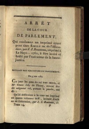 Arrèt de la cour de parlament