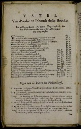 Tafel Van d'ordre en Inhoudt deses Boecks;