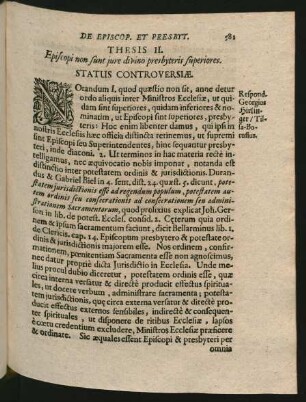 Thesis II. Episcopi non sunt iure divino presbyteris superiores.