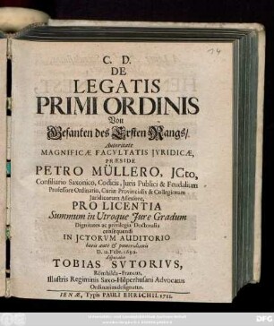 De Legatis Primi Ordinis Von Gesanten des Ersten Rangs