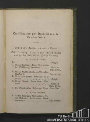 Classification und Beschreibung der Traubensorten.