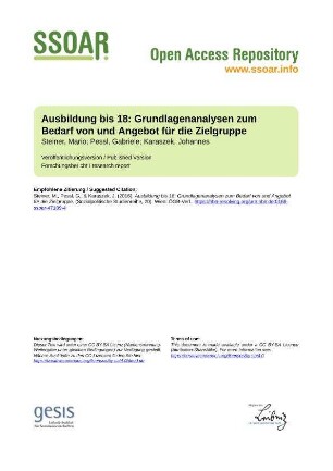 Ausbildung bis 18: Grundlagenanalysen zum Bedarf von und Angebot für die Zielgruppe