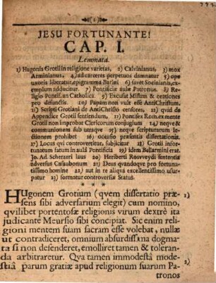 Diss. anti-grotiana num dogma papistarum sit, Pontificem romanum esse Deum : scripsa ad illustrissimum heroem Nicolaum a Gersdorff