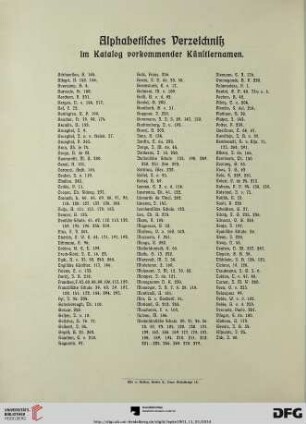 Alphabetisches Verzeichnis im Katalog vorkommender Künstlernamen