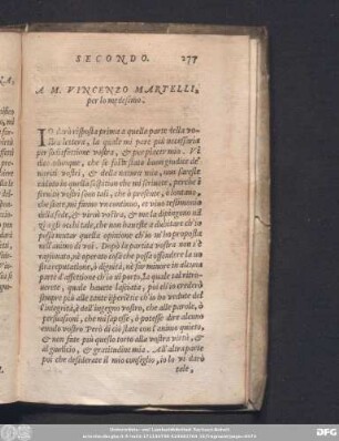 A M. Vincenzo Martelli, per lo medesimo.