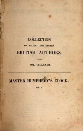 Master Humphrey's clock, 1
