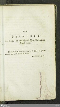 148. Heimburg am Harz, im braunschweigischen Fürstenthum Blankenburg