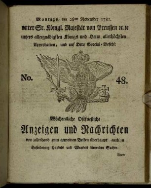 No. 48. Montags, den 26ten November 1781.