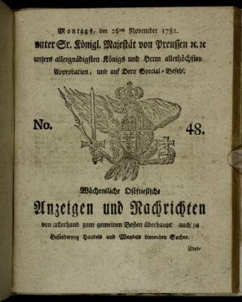 No. 48. Montags, den 26ten November 1781.