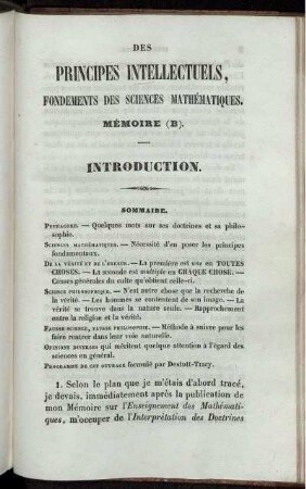 De principes intellectuels, fondements des sciences mathématiques. Introduction.