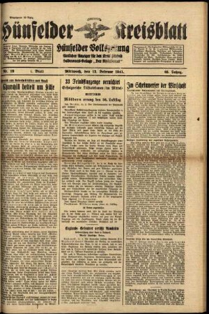 Erste Ausgabe vom Mittwoch, den 12. Februar 1941.