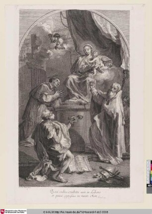 [Thronende Madonna mit Jesusknaben angebetet von dem knieenden Petrus, einem Bischof und einem Heiligen]
