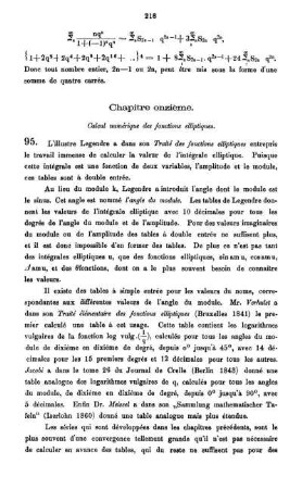 Chapitre onzième. Calcul numérique des fonctions elliptiques.