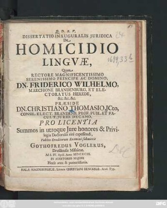 Dissertatio Inauguralis Iuridica De Homicidio Linguae