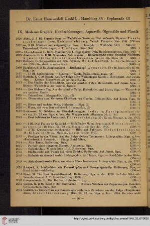 IX. Moderne Graphik, Handzeichnungen, Aquarelle, Ölgemälde und Plastik (Nr. 2026 - 2342)
