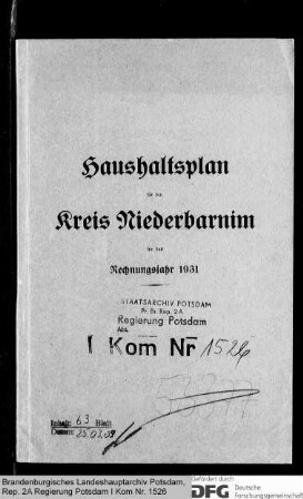 Haushaltspläne des Kreises Niederbarnim für das Rechnungsjahr 1931