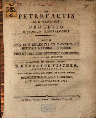 De petrefactis non genuinis prolusio historico-mineralogica